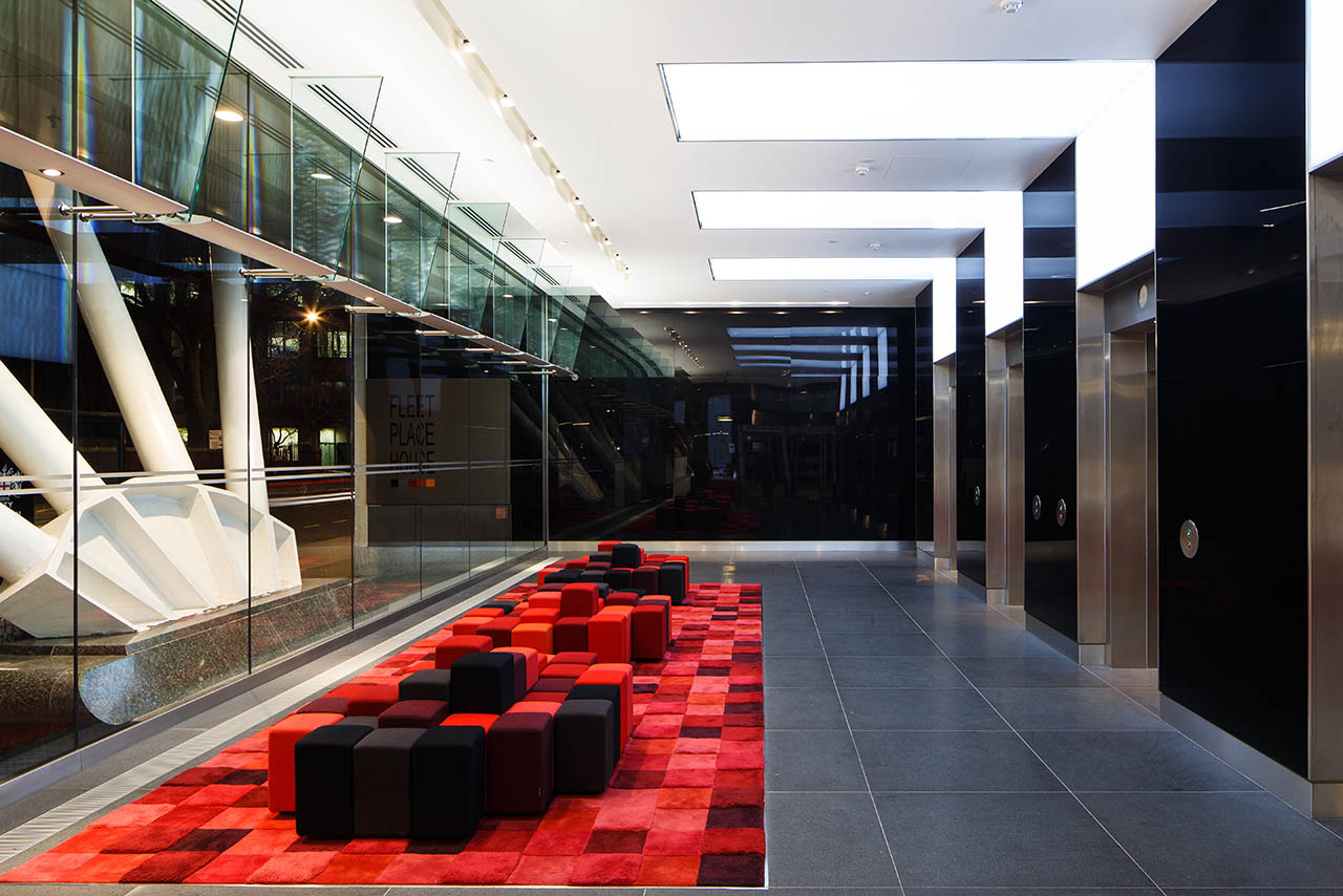red sofas in Fleet Place House reception